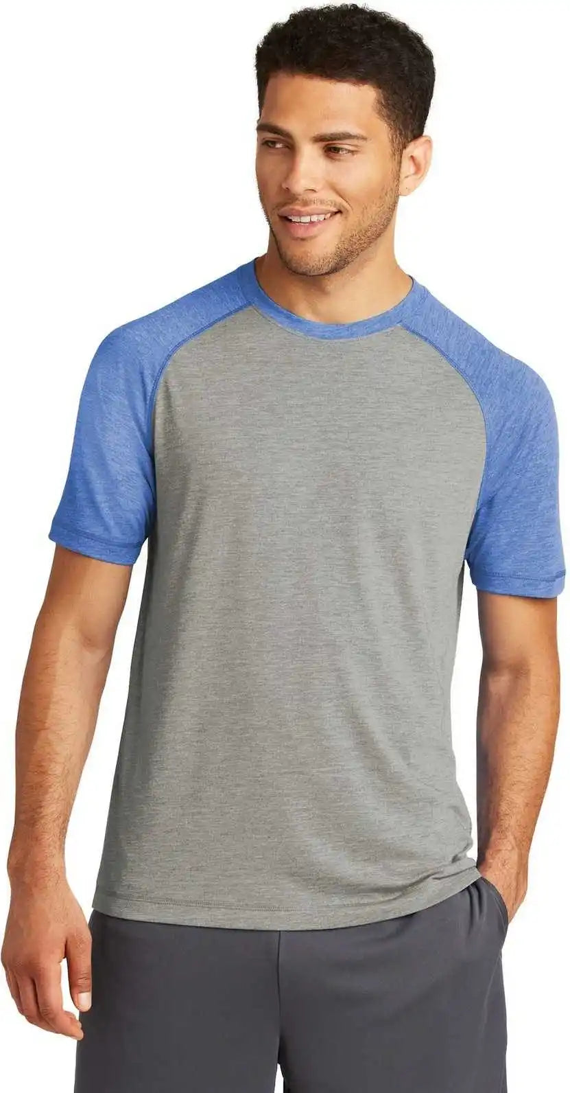 Sport-tek St400 Posicharge Tri-blend Wicking Raglan Tee - True Royal Heather Light Gray