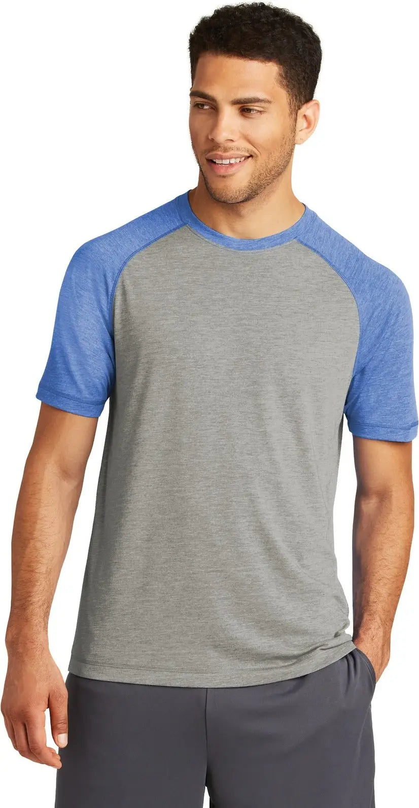 Sport-tek St400 Posicharge Tri-blend Wicking Raglan Tee - True Royal Heather Light Gray - Heather/ / Adult Xs