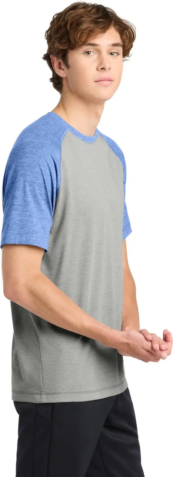 Sport-tek St400 Posicharge Tri-blend Wicking Raglan Tee - True Royal Heather Light Gray