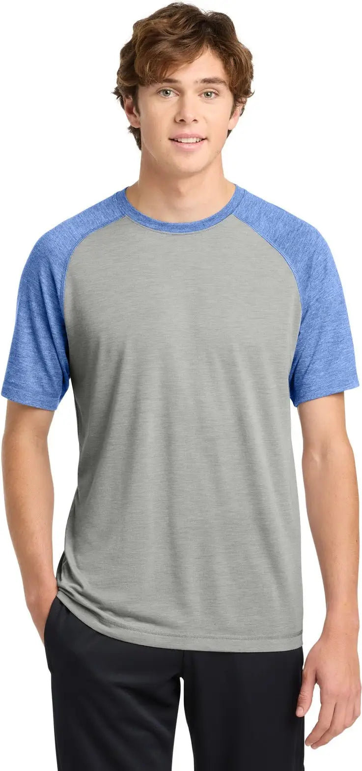 Sport-tek St400 Posicharge Tri-blend Wicking Raglan Tee - True Royal Heather Light Gray