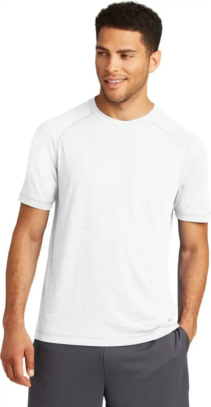Sport-tek St400 Posicharge Tri-blend Wicking Raglan Tee - White Triad Solid
