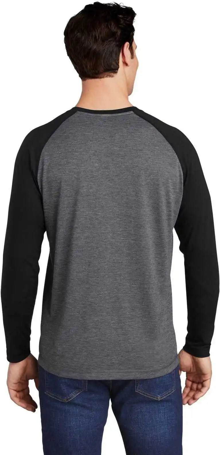 Sport Tek St400ls Posicharge Long Sleeve Tri Blend Wicking Raglan Black Triad Solid Dark Gray Heather