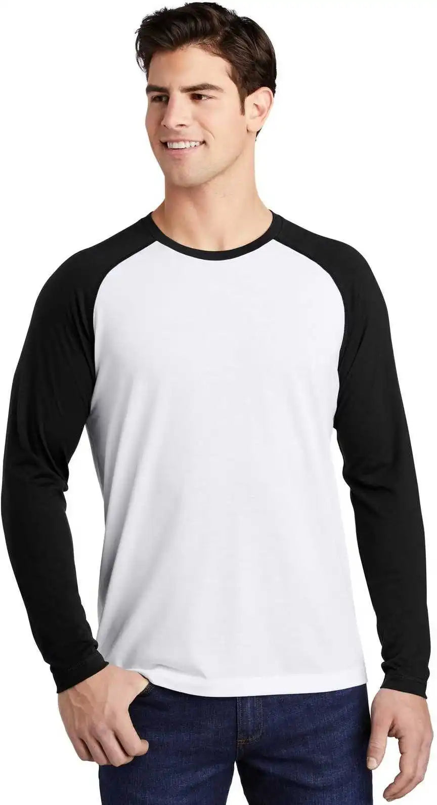 Sport Tek St400ls Posicharge Long Sleeve Tri Blend Wicking Raglan Black Triad Solid White