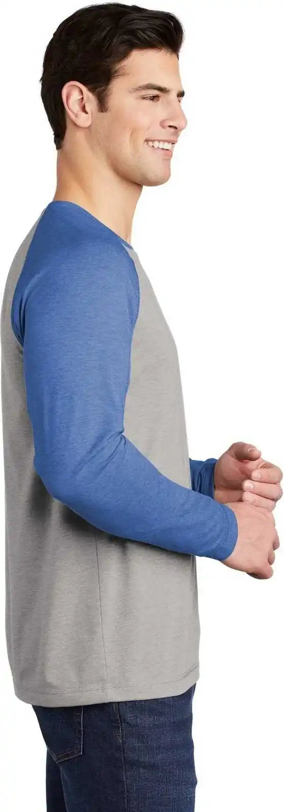 Sport-tek St400ls Posicharge Long Sleeve Tri-blend Wicking Raglan - True Royal Heather Light Gray