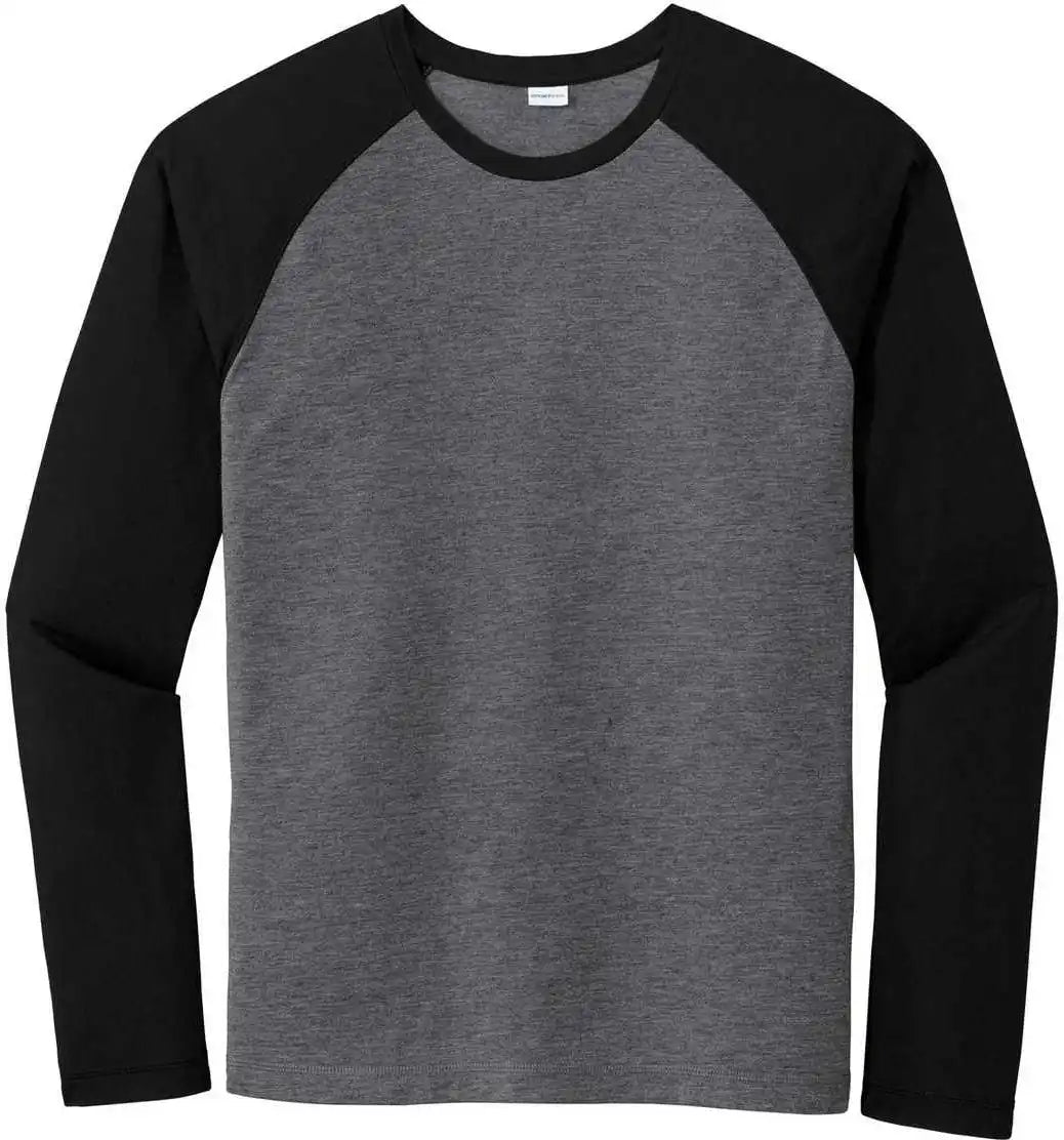 Sport Tek St400ls Posicharge Long Sleeve Tri Blend Wicking Raglan Black Triad Solid Dark Gray Heather
