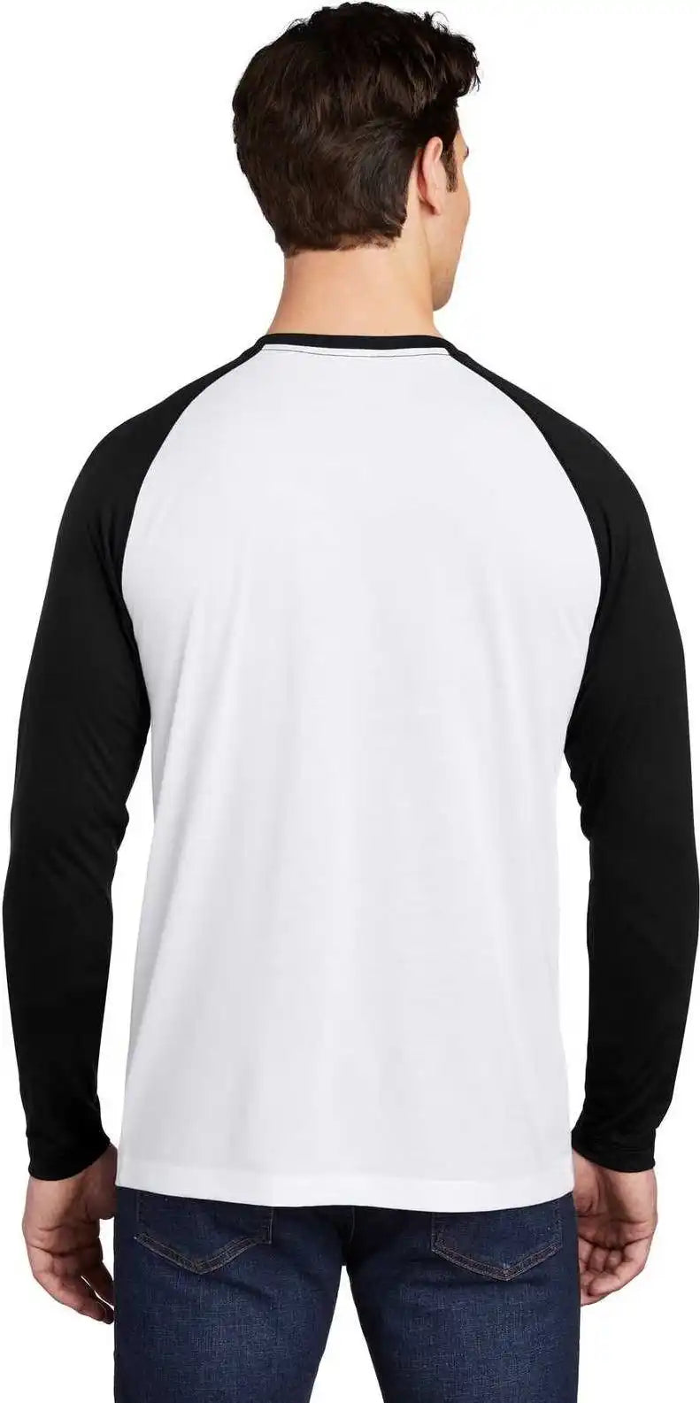 Sport Tek St400ls Posicharge Long Sleeve Tri Blend Wicking Raglan Black Triad Solid White