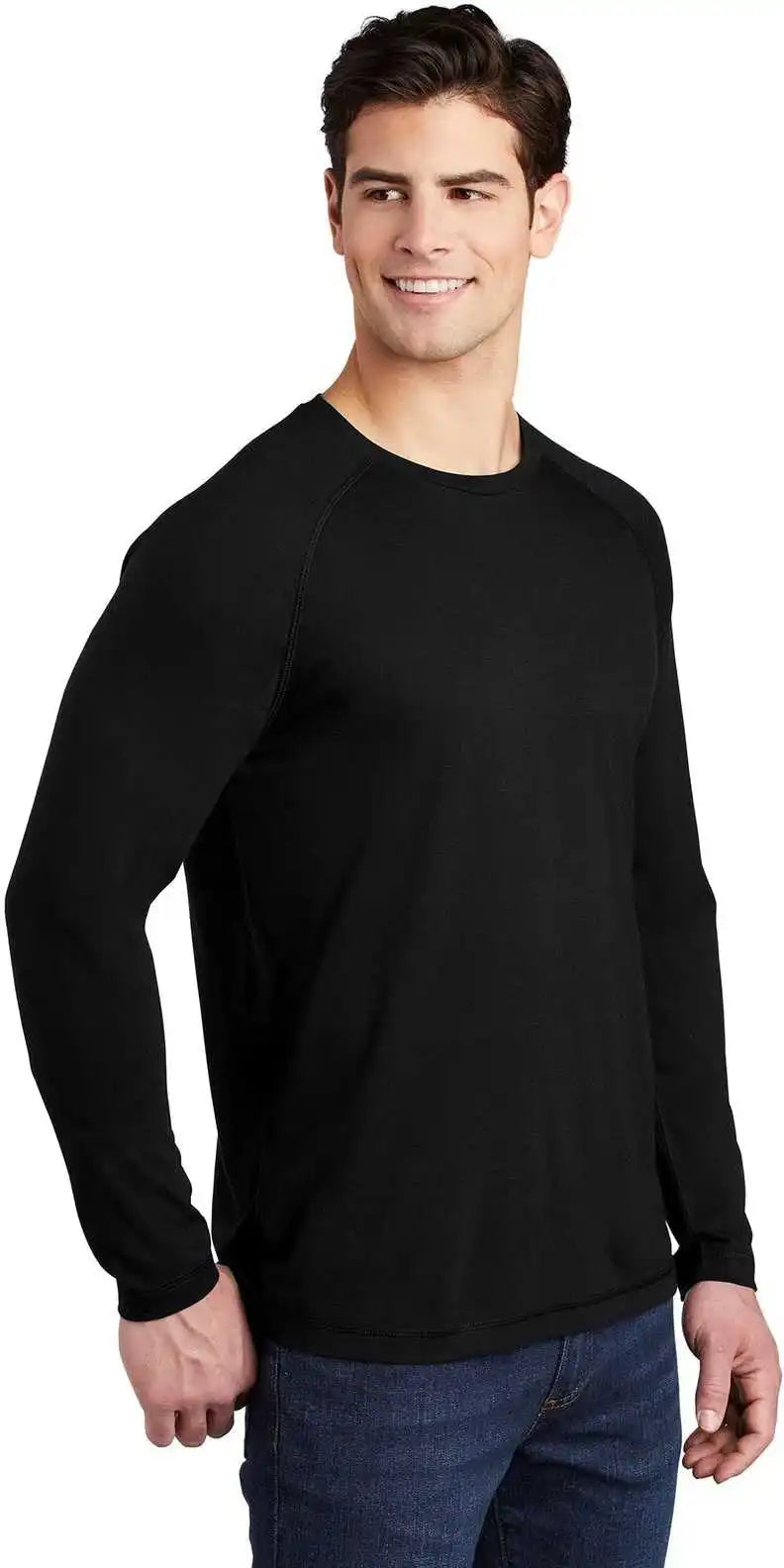 Sport Tek St400ls Posicharge Long Sleeve Tri Blend Wicking Raglan Black Triad Solid