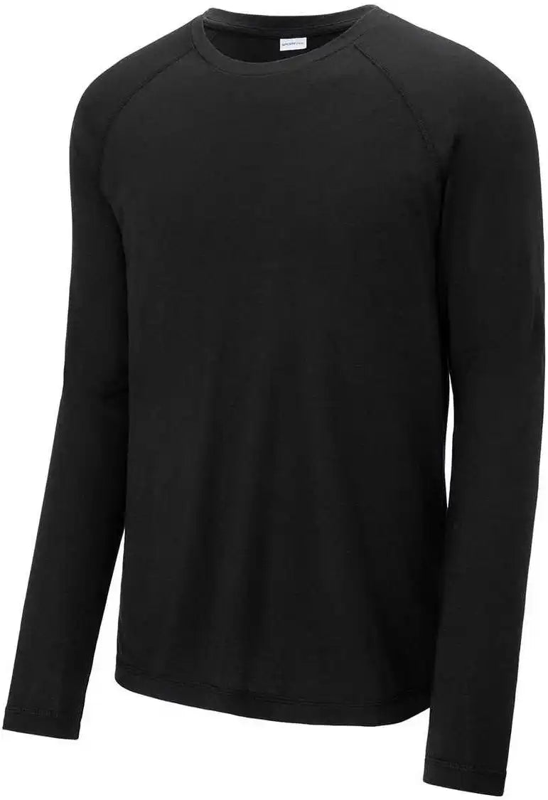 Sport Tek St400ls Posicharge Long Sleeve Tri Blend Wicking Raglan Black Triad Solid