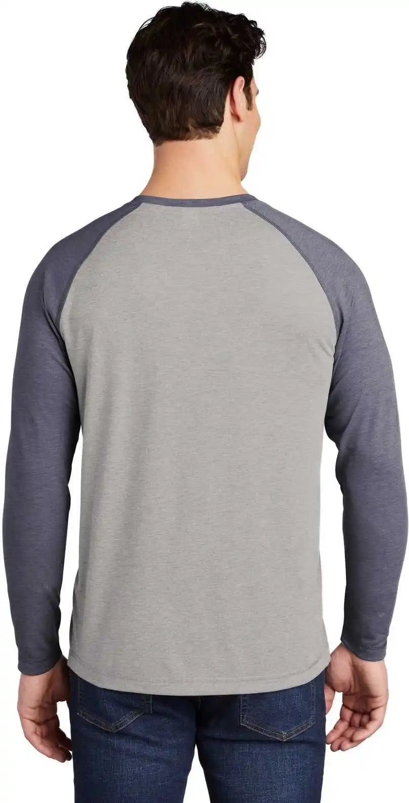 Sport-tek St400ls Posicharge Long Sleeve Tri-blend Wicking Raglan - True Navy Heather Light Gray