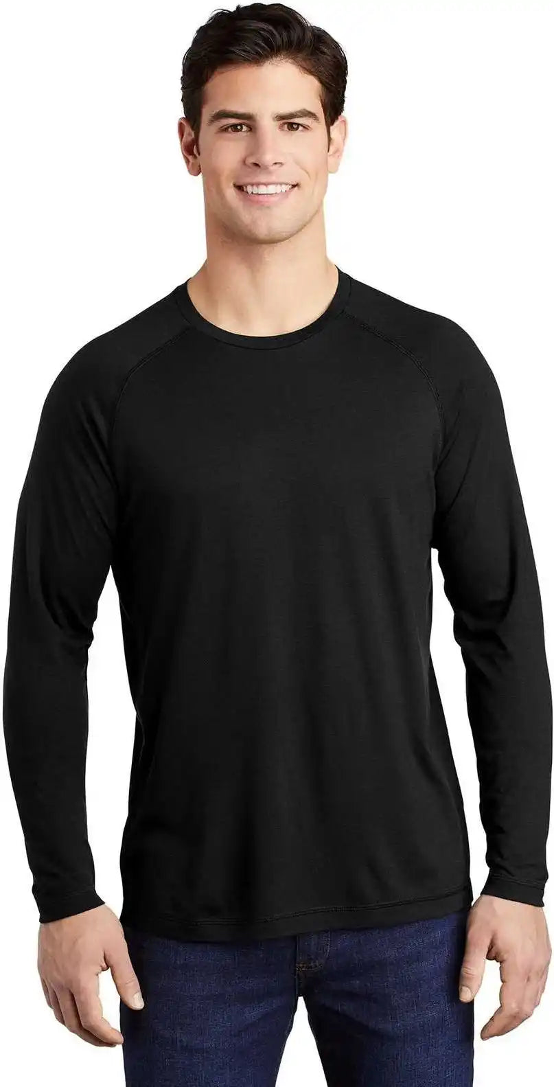 Sport Tek St400ls Posicharge Long Sleeve Tri Blend Wicking Raglan Black Triad Solid