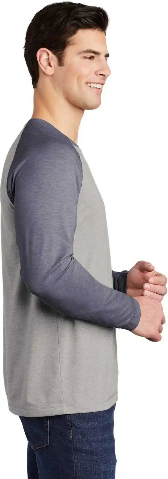 Sport-tek St400ls Posicharge Long Sleeve Tri-blend Wicking Raglan - True Navy Heather Light Gray