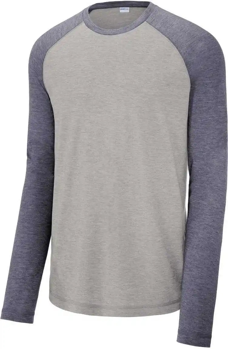 Sport-tek St400ls Posicharge Long Sleeve Tri-blend Wicking Raglan - True Navy Heather Light Gray