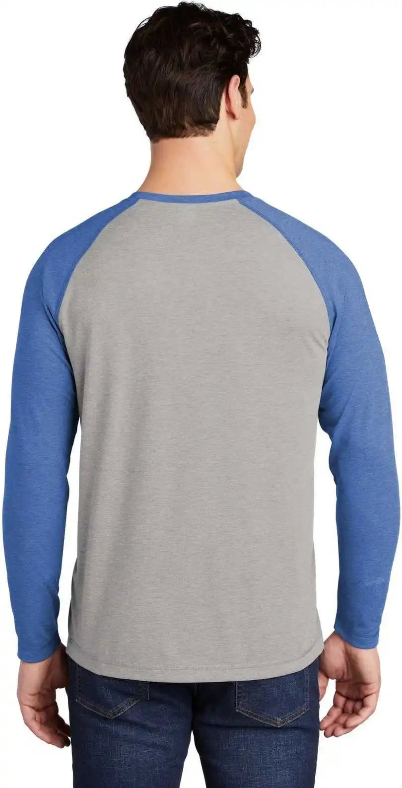 Sport-tek St400ls Posicharge Long Sleeve Tri-blend Wicking Raglan - True Royal Heather Light Gray