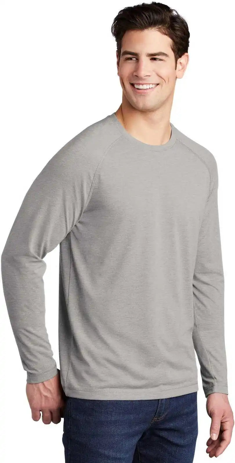 Sport Tek St400ls Posicharge Long Sleeve Tri Blend Wicking Raglan Light Gray Heather