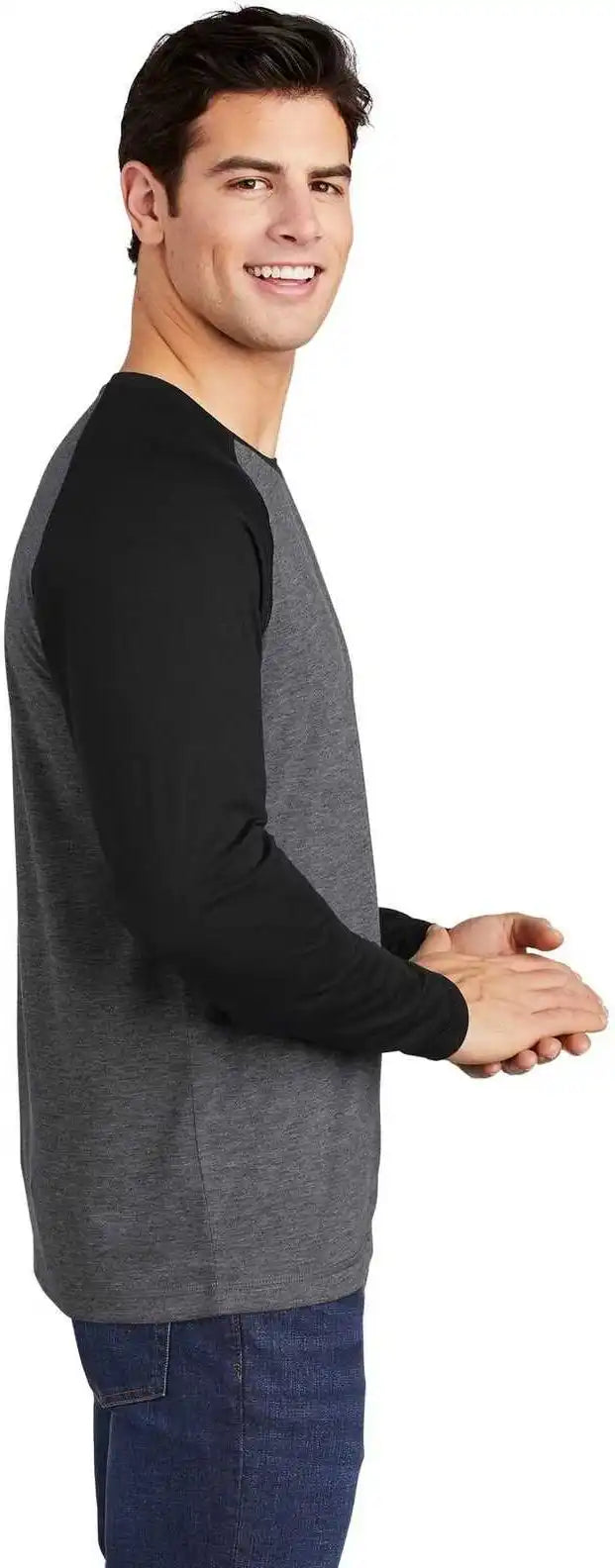 Sport Tek St400ls Posicharge Long Sleeve Tri Blend Wicking Raglan Black Triad Solid Dark Gray Heather