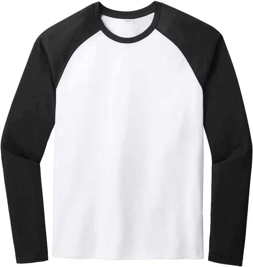 Sport-tek St400ls Posicharge Long Sleeve Tri-blend Wicking Raglan - Black Triad Solid White
