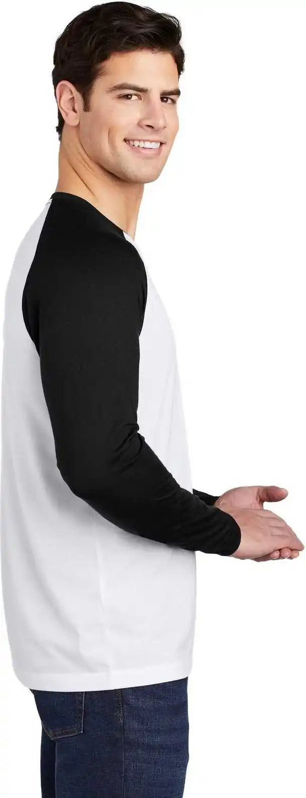 Sport-tek St400ls Posicharge Long Sleeve Tri-blend Wicking Raglan - Black Triad Solid White