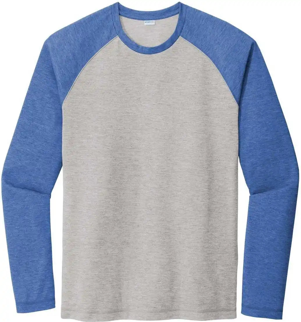 Sport-tek St400ls Posicharge Long Sleeve Tri-blend Wicking Raglan - True Royal Heather Light Gray