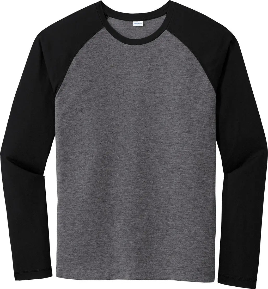 Sport-tek St400ls Posicharge Long Sleeve Tri-blend Wicking Raglan Tee - Black Triad Solid Dark Gray Heather