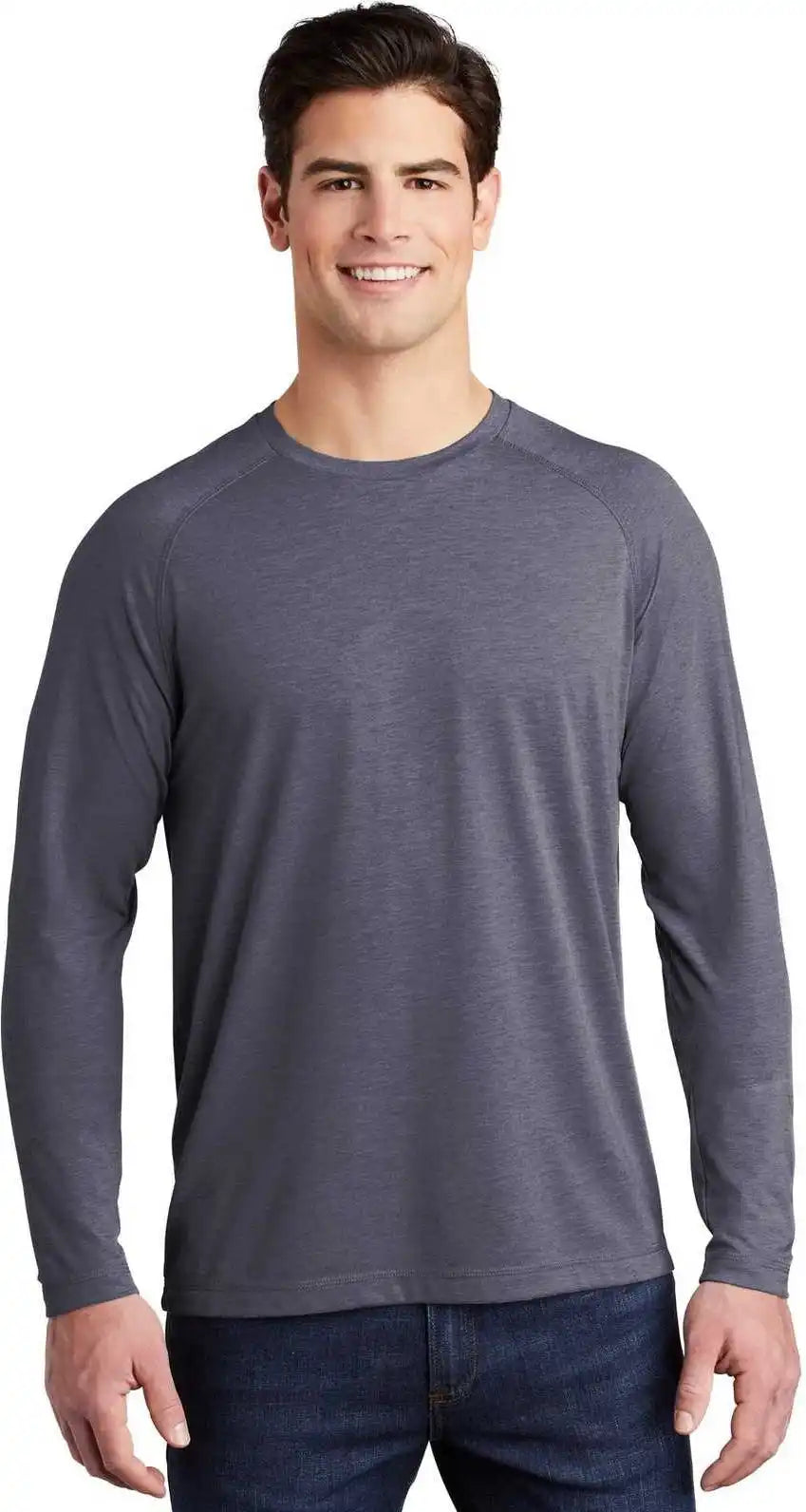 Sport Tek St400ls Posicharge Long Sleeve Tri Blend Wicking Raglan Tee True Navy Heather
