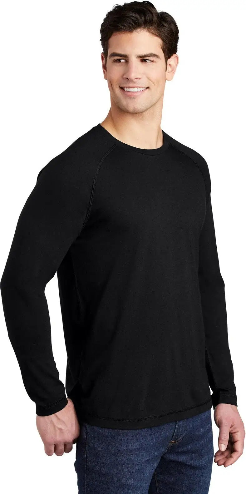 Sport-tek St400ls Posicharge Long Sleeve Tri-blend Wicking Raglan Tee - Black Triad Solid White