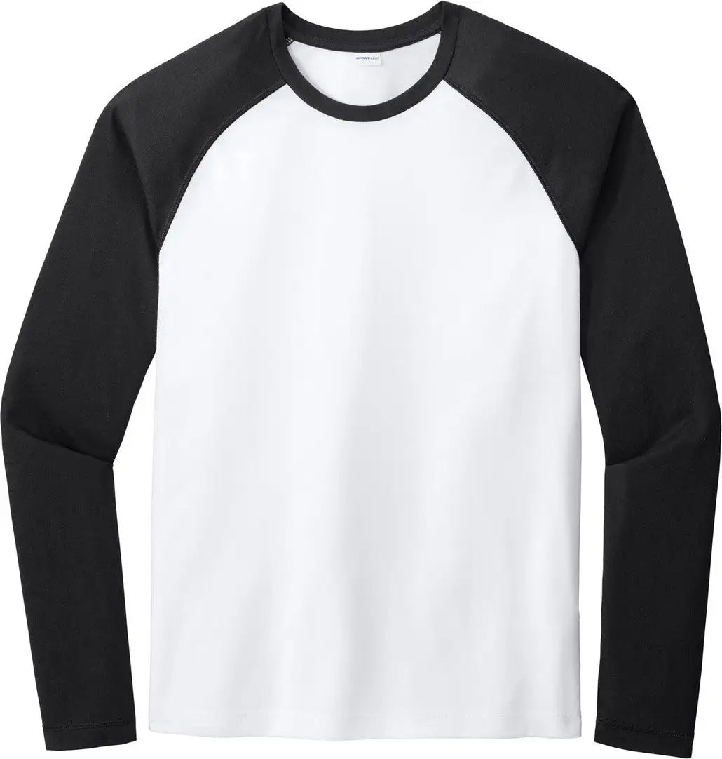 Sport-tek St400ls Posicharge Long Sleeve Tri-blend Wicking Raglan Tee - Black Triad Solid White