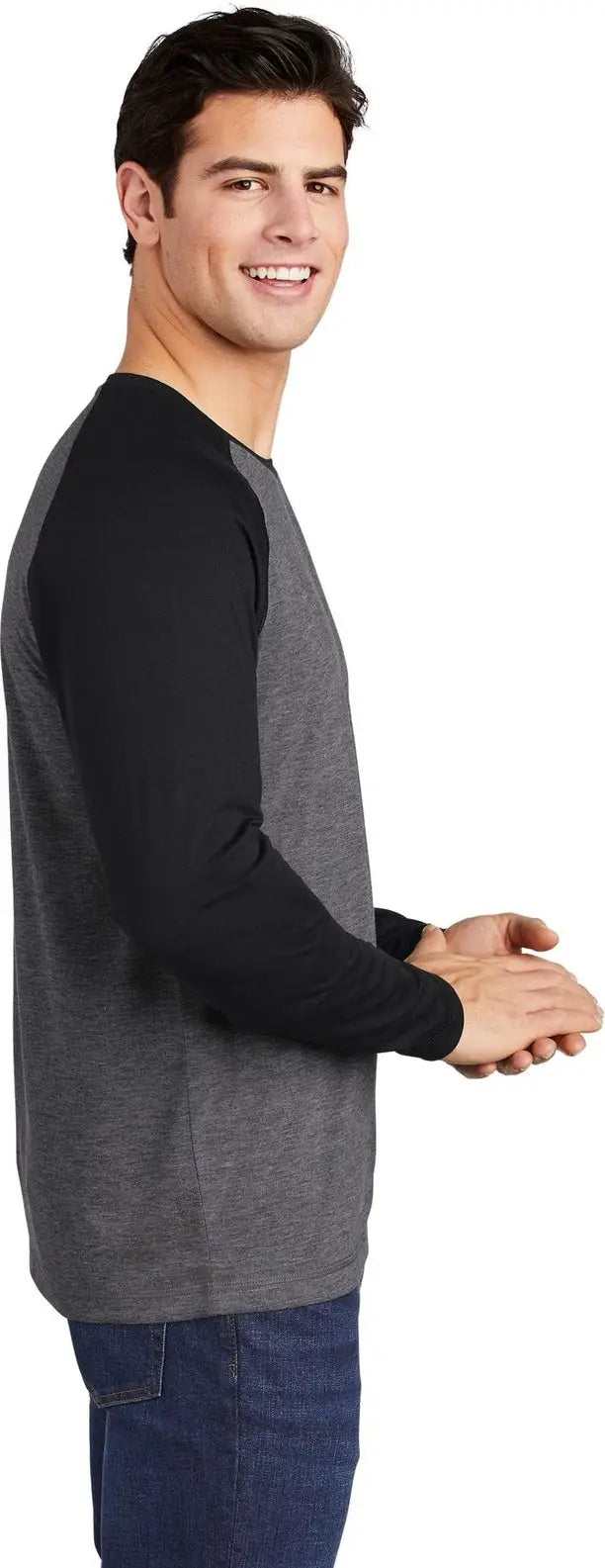 Sport-tek St400ls Posicharge Long Sleeve Tri-blend Wicking Raglan Tee - Black Triad Solid Dark Gray Heather