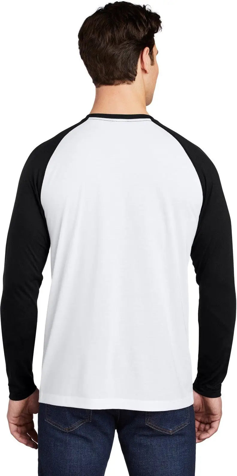 Sport-tek St400ls Posicharge Long Sleeve Tri-blend Wicking Raglan Tee - Black Triad Solid White
