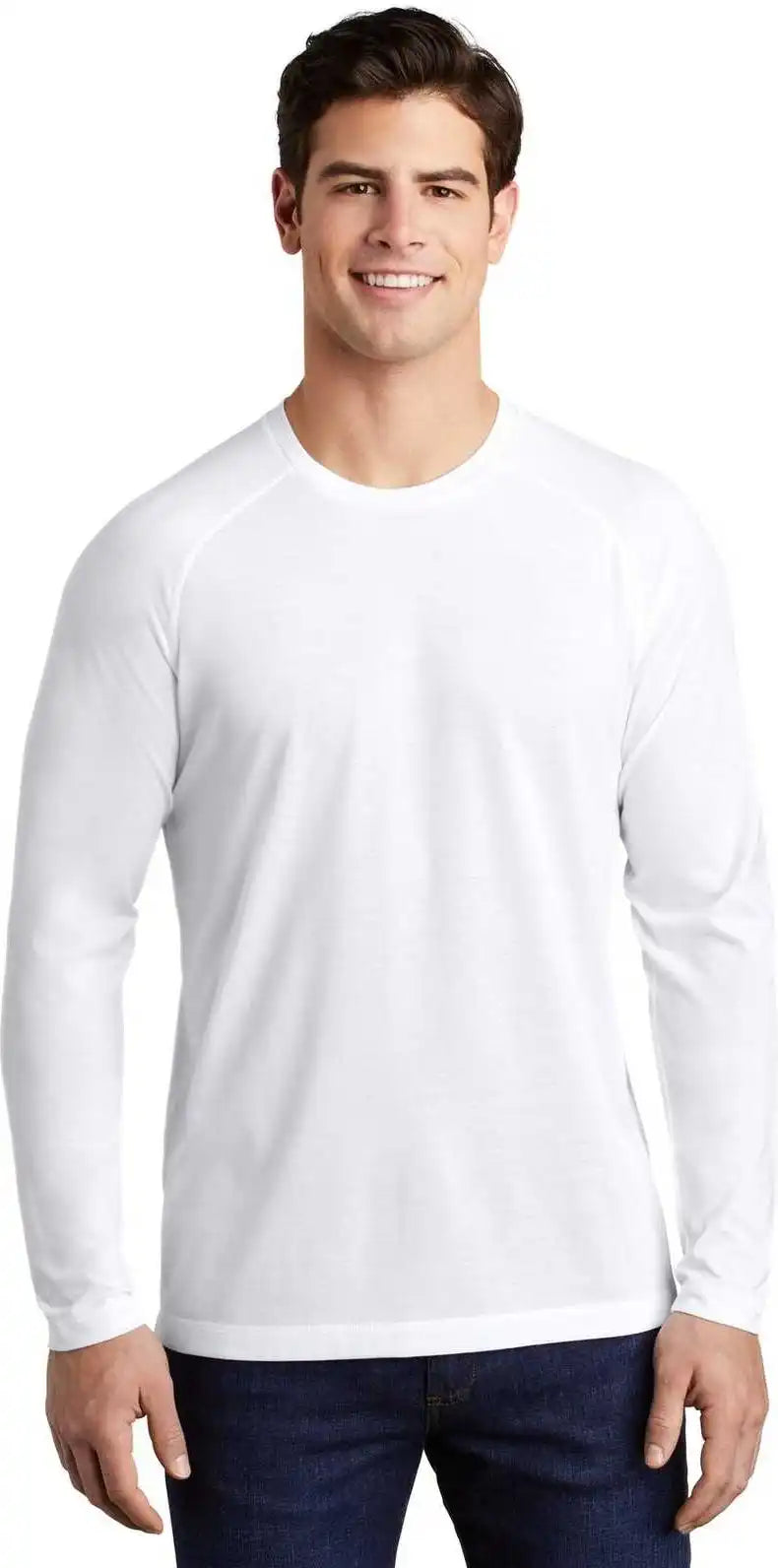Sport-tek St400ls Posicharge Long Sleeve Tri-blend Wicking Raglan Tee - White Triad Solid