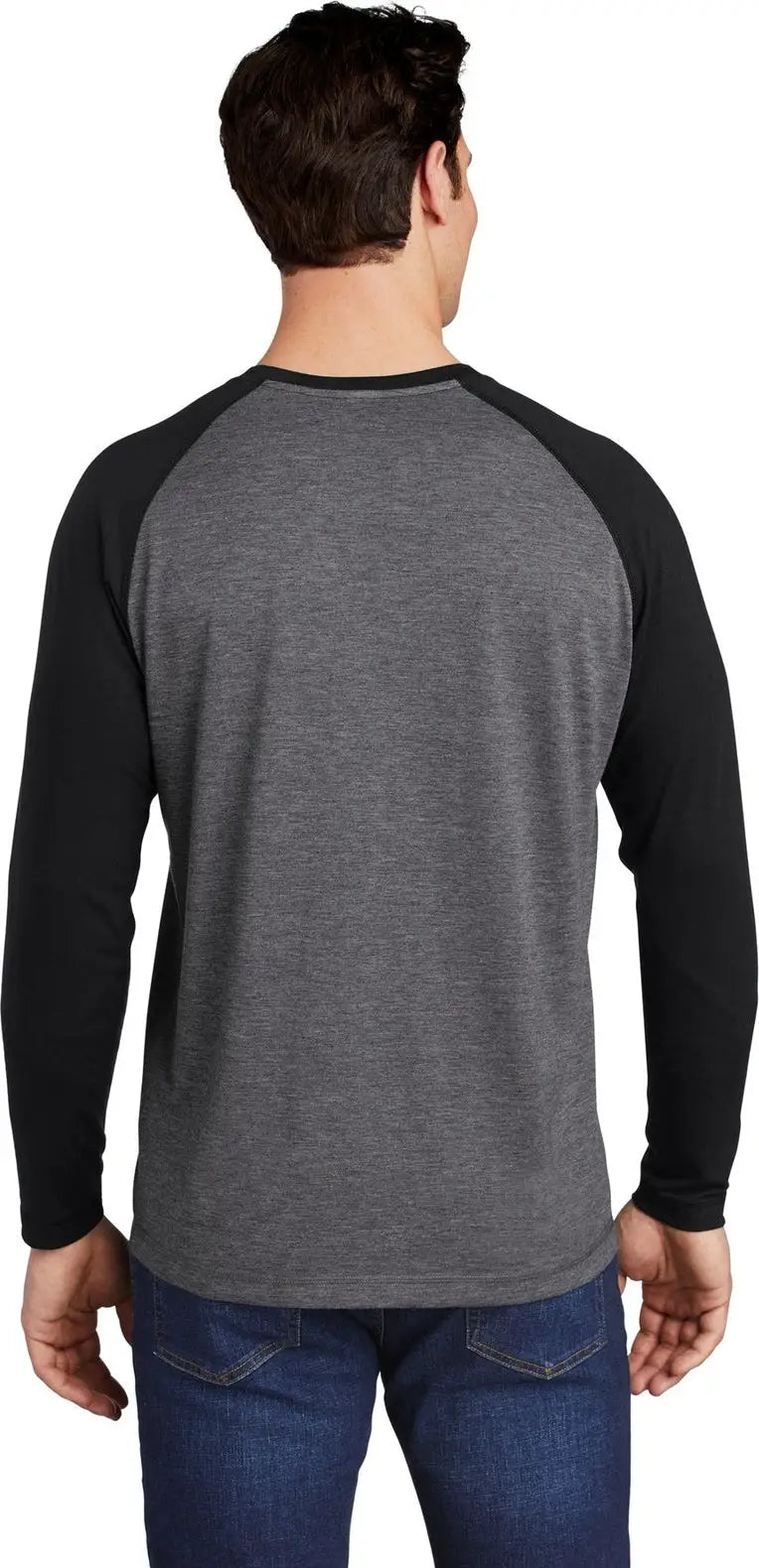 Sport-tek St400ls Posicharge Long Sleeve Tri-blend Wicking Raglan Tee - Black Triad Solid Dark Gray Heather