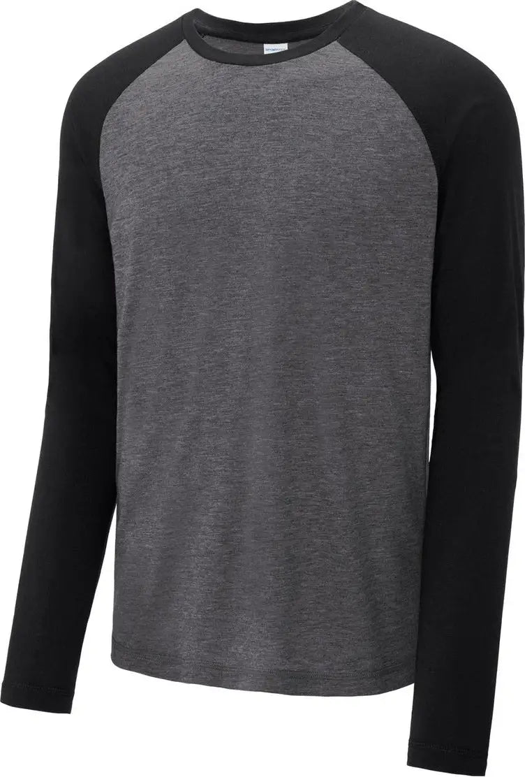 Sport-tek St400ls Posicharge Long Sleeve Tri-blend Wicking Raglan Tee - Black Triad Solid Dark Gray Heather