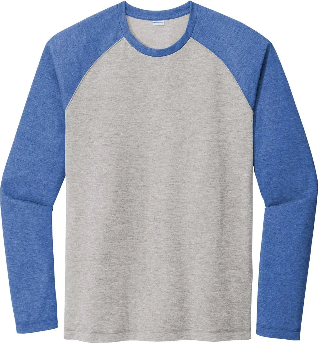 Sport-tek St400ls Posicharge Long Sleeve Tri-blend Wicking Raglan Tee - True Royal Heather Light Gray
