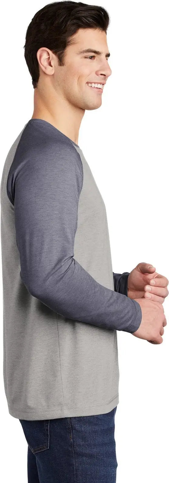 Sport-tek St400ls Posicharge Long Sleeve Tri-blend Wicking Raglan Tee - True Navy Heather Light Gray
