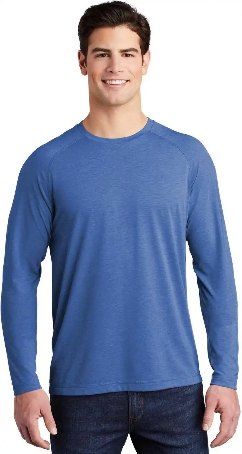 Sport Tek St400ls Posicharge Long Sleeve Tri Blend Wicking Raglan Tee True Royal Heather