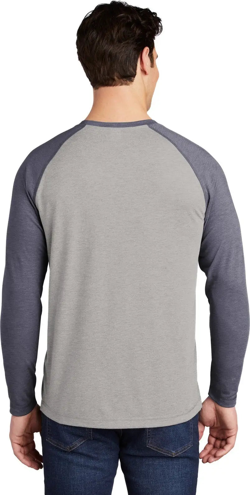 Sport-tek St400ls Posicharge Long Sleeve Tri-blend Wicking Raglan Tee - True Navy Heather Light Gray