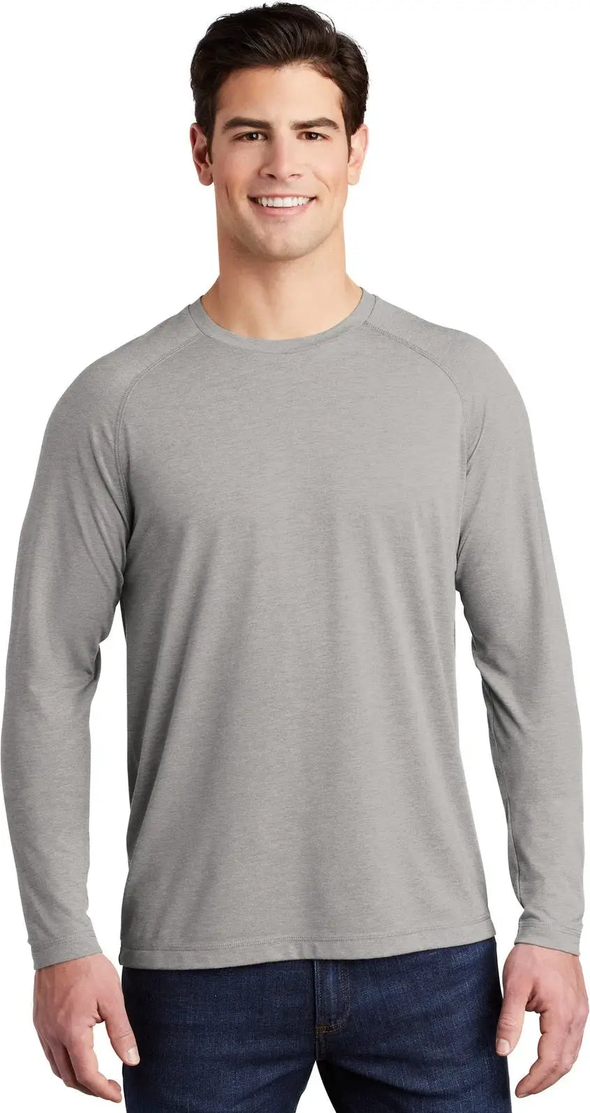 Sport-tek St400ls Posicharge Long Sleeve Tri-blend Wicking Raglan Tee - Light Gray Heather - Adult Xs