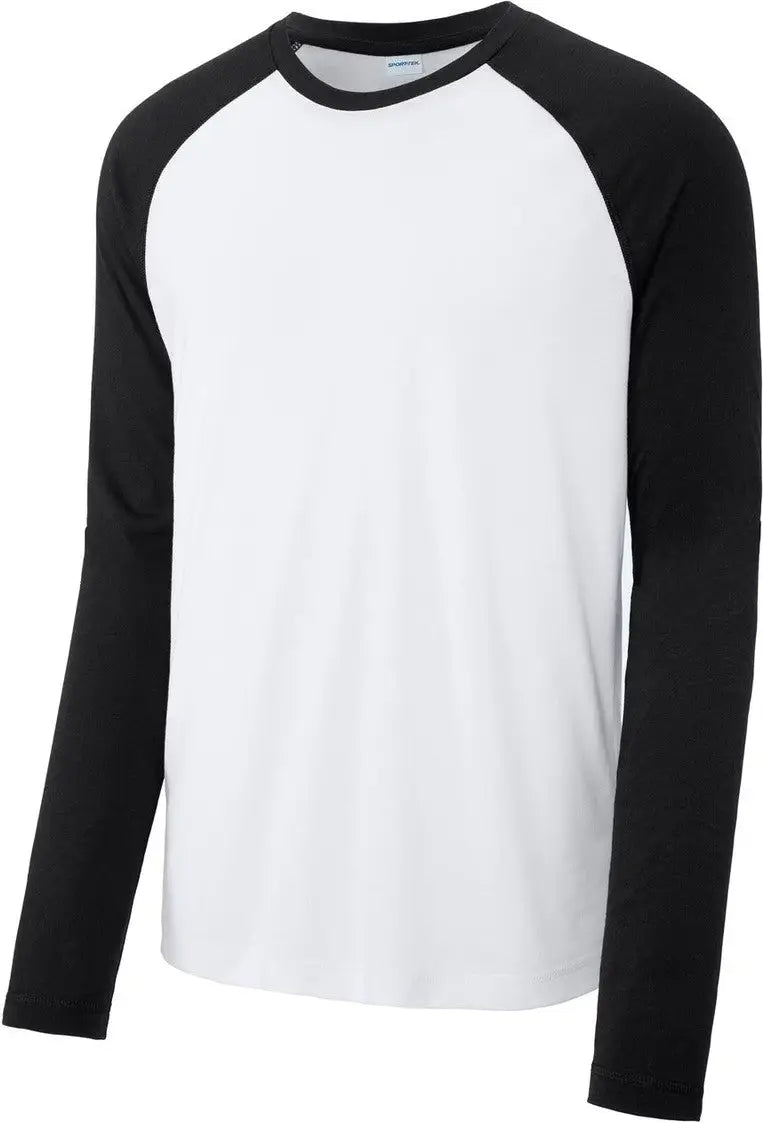 Sport-tek St400ls Posicharge Long Sleeve Tri-blend Wicking Raglan Tee - Black Triad Solid White