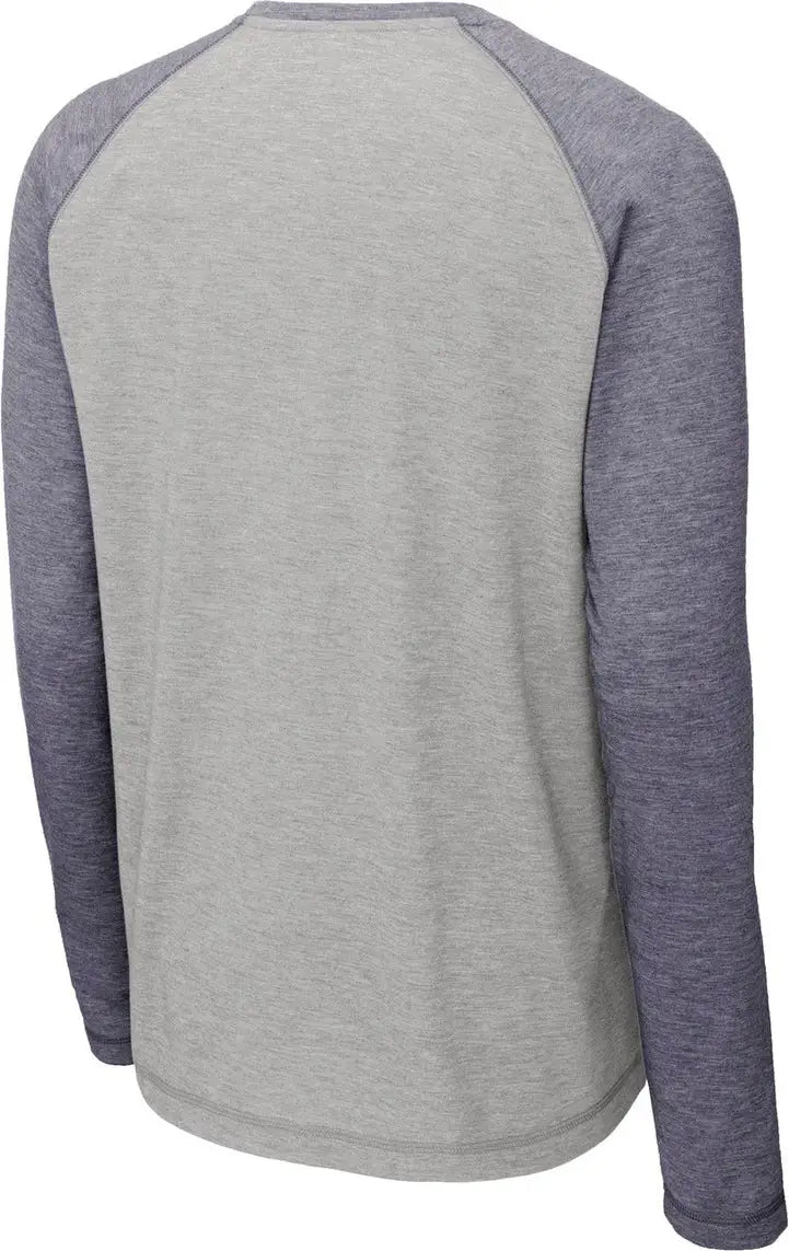 Sport-tek St400ls Posicharge Long Sleeve Tri-blend Wicking Raglan Tee - True Navy Heather Light Gray