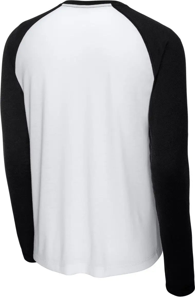 Sport-tek St400ls Posicharge Long Sleeve Tri-blend Wicking Raglan Tee - Black Triad Solid White