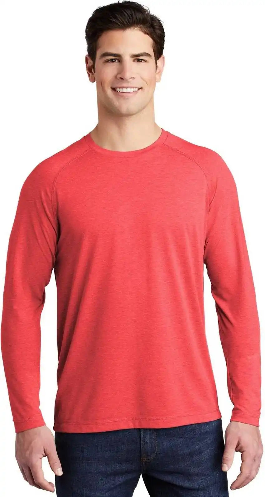 Sport-tek St400ls Posicharge Long Sleeve Tri-blend Wicking Raglan Tee - True Red Heather