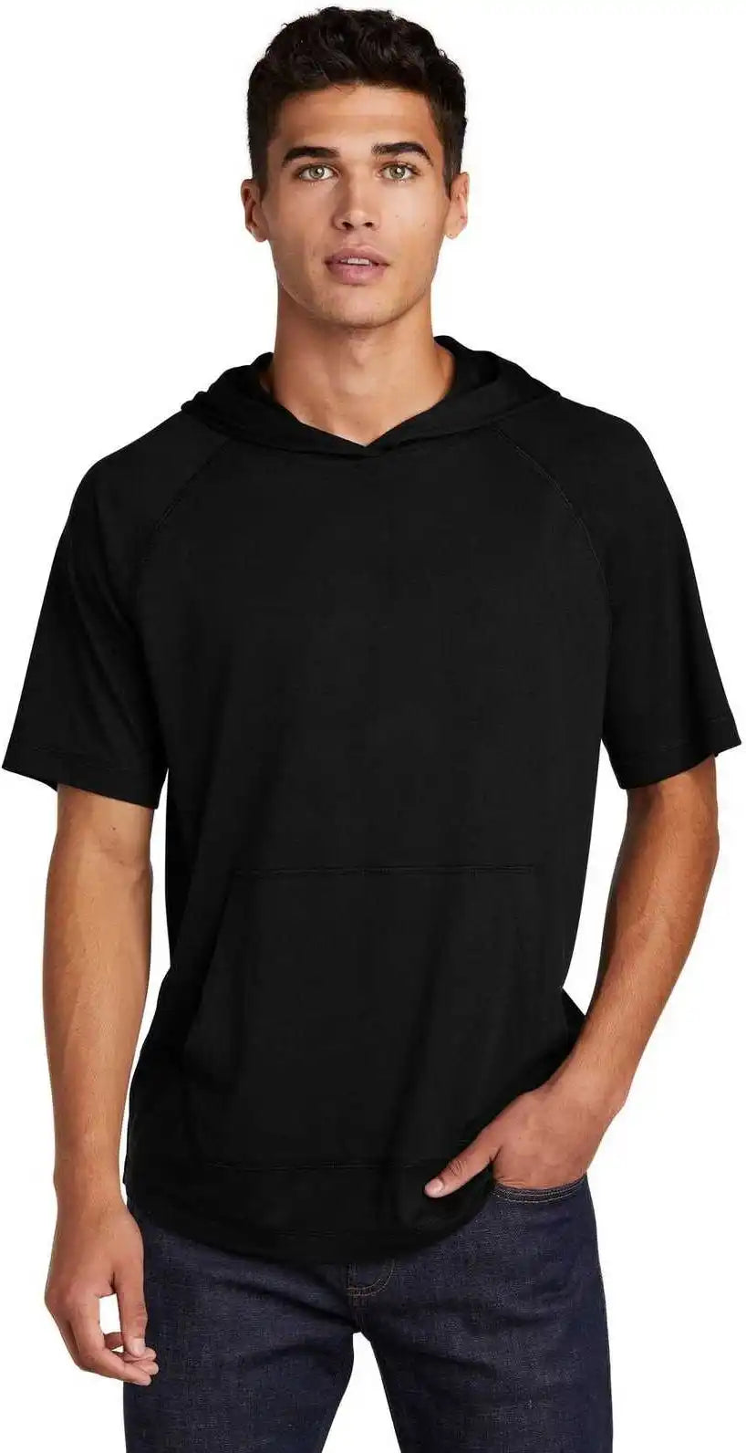 Sport-tek St404 Posicharge Tri-blend Wicking Short Sleeve Hoodie - Black Triad Solid
