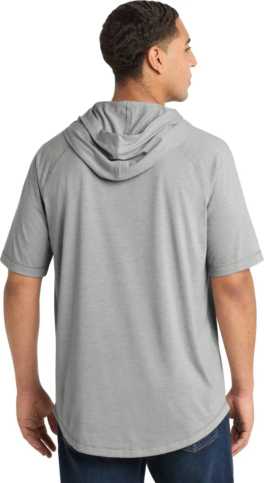 Sport-tek St404 Posicharge Tri-blend Wicking Short Sleeve Hoodie - Light Gray Heather