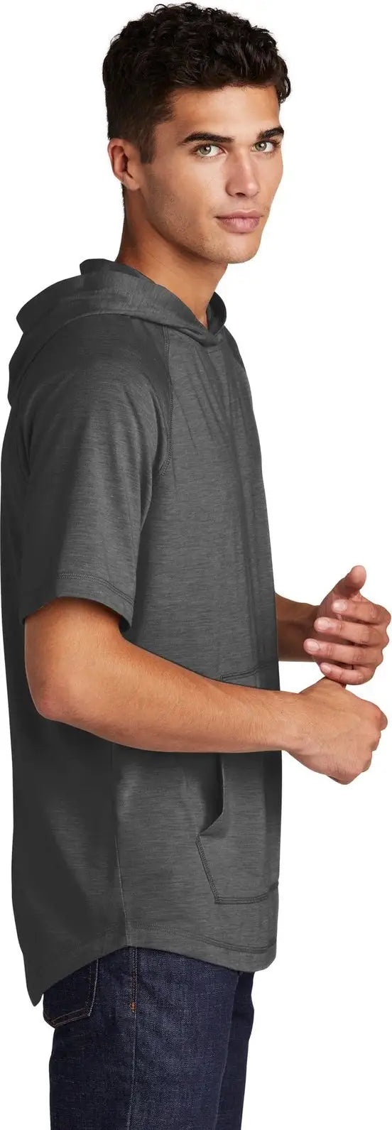 Sport-tek St404 Posicharge Tri-blend Wicking Short Sleeve Hoodie - Dark Gray Heather