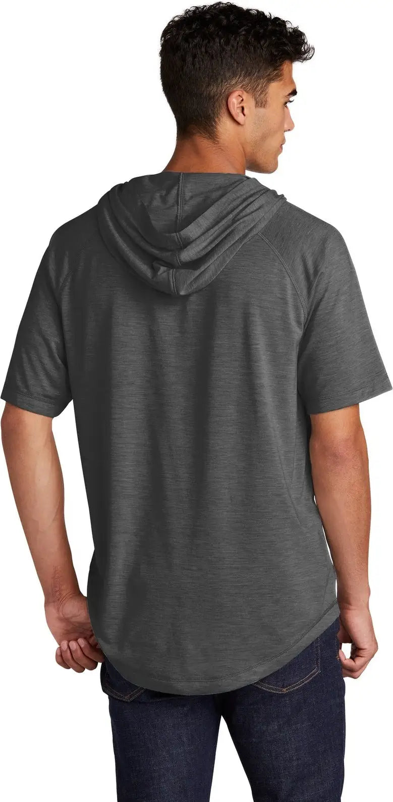 Sport-tek St404 Posicharge Tri-blend Wicking Short Sleeve Hoodie - Dark Gray Heather