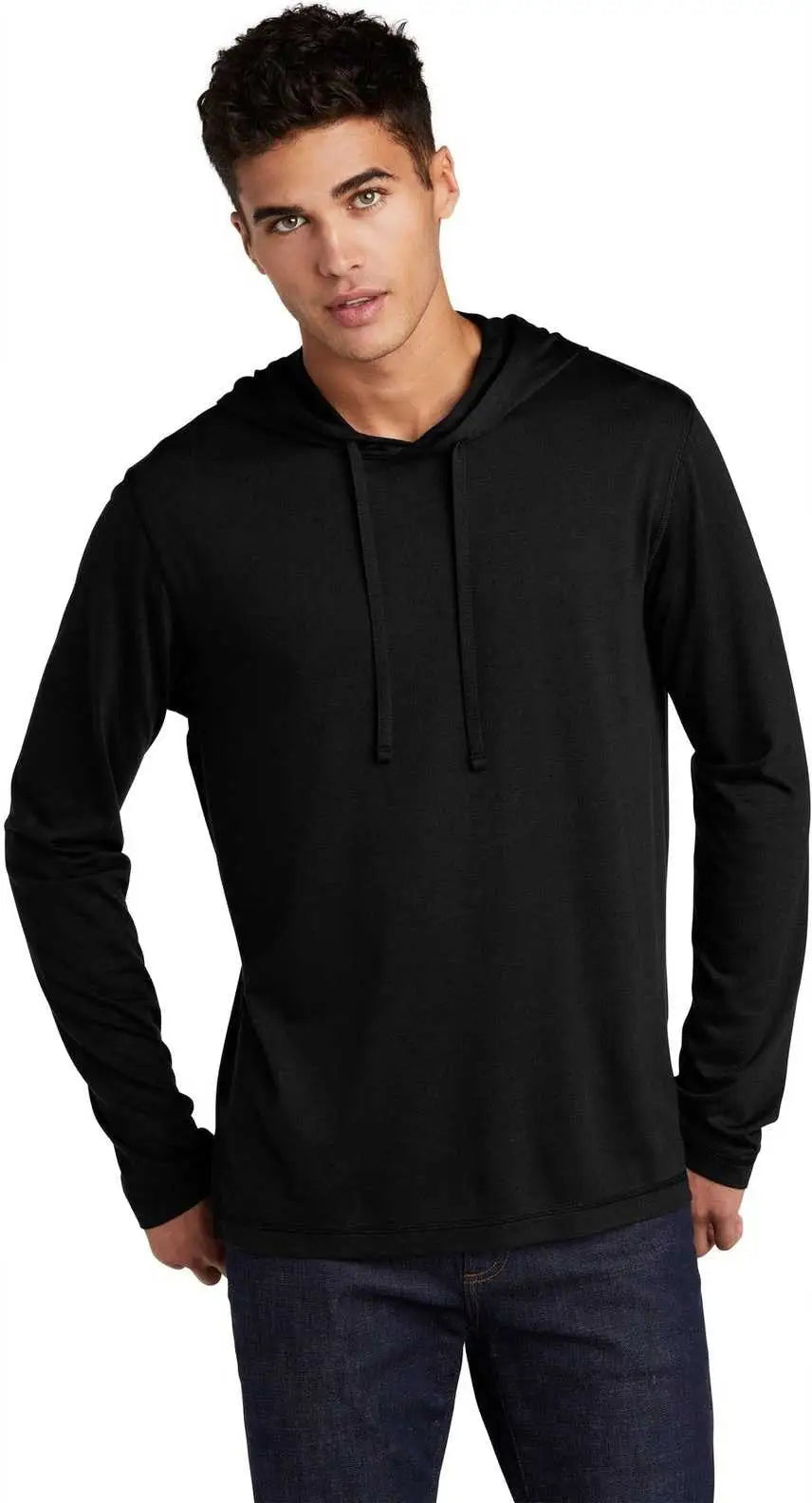 Sport-tek St406 Posicharge Tri-blend Wicking Long Sleeve Hoodie - Black Triad Solid
