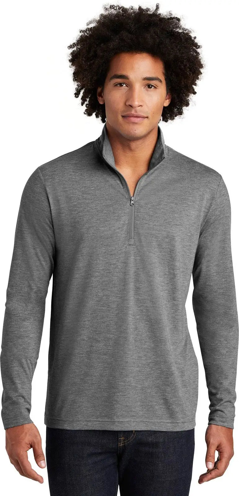 Sport-tek St407 Posicharge Tri-blend Wicking 1/4-zip Pullover - Dark Gray Heather - Adult Xs