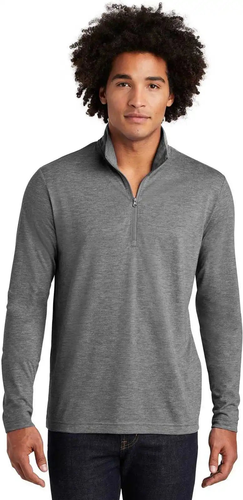 Sport-tek St407 Posicharge Tri-blend Wicking 1/4-zip Pullover - Dark Gray Heather