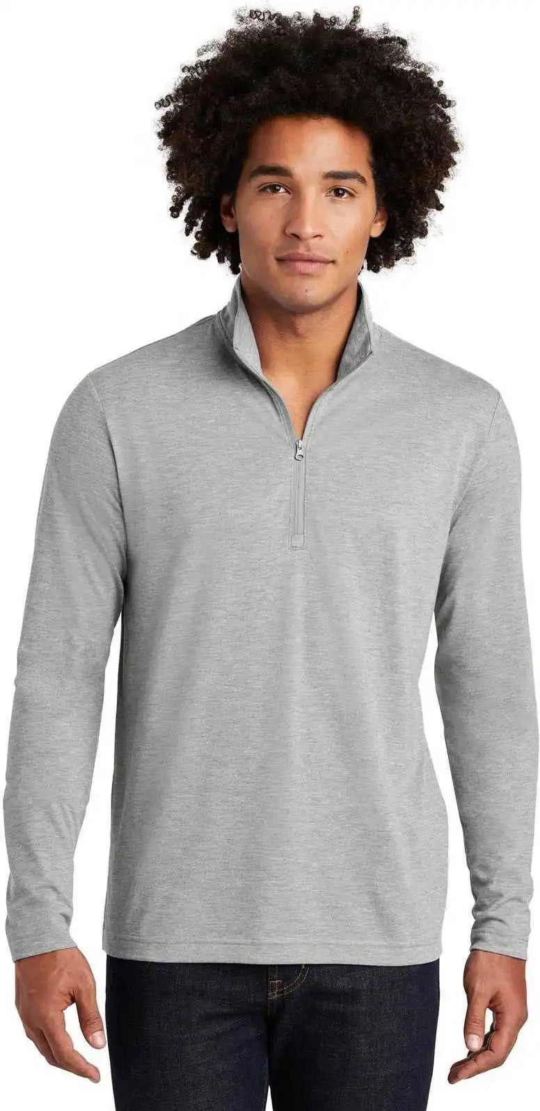 Sport-tek St407 Posicharge Tri-blend Wicking 1/4-zip Pullover - Light Grey Heather