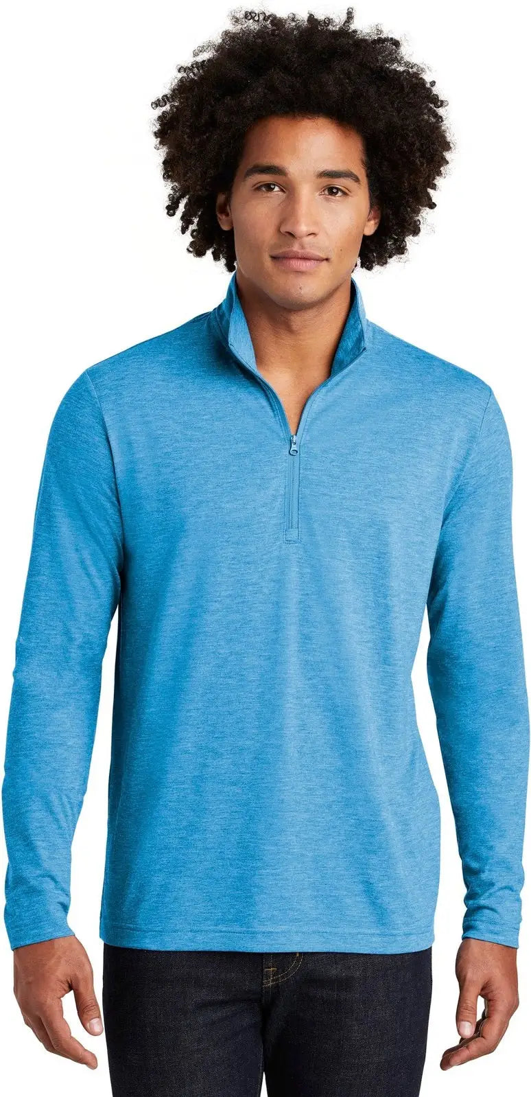 Sport-tek St407 Posicharge Tri-blend Wicking 1/4-zip Pullover - Pond Blue Heather - Adult Xs
