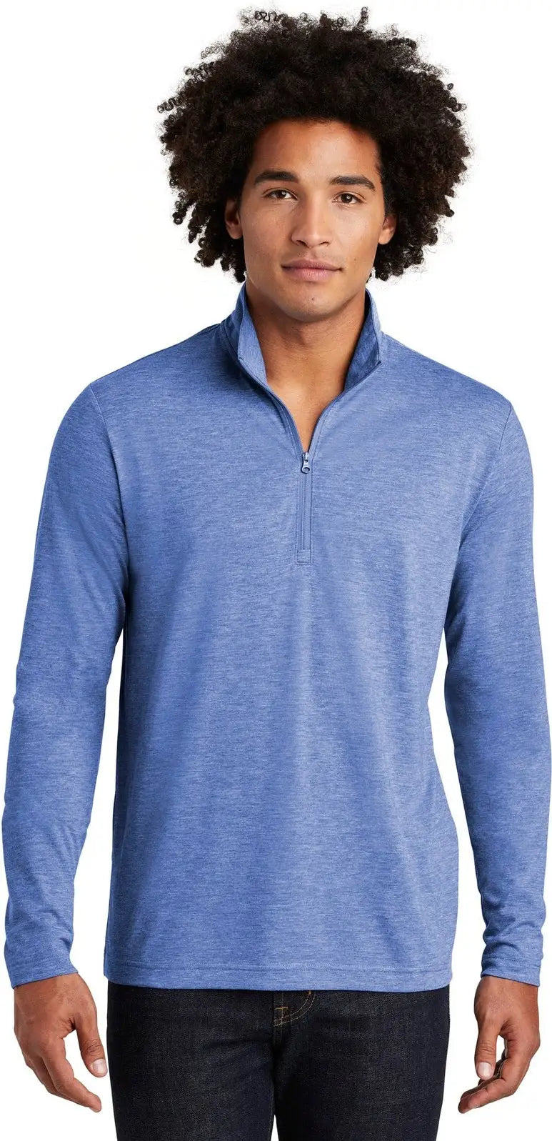 Sport-tek St407 Posicharge Tri-blend Wicking 1/4-zip Pullover - True Royal Heather - Adult Xs